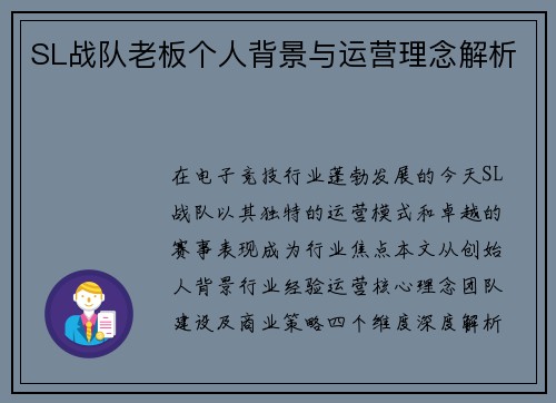 SL战队老板个人背景与运营理念解析